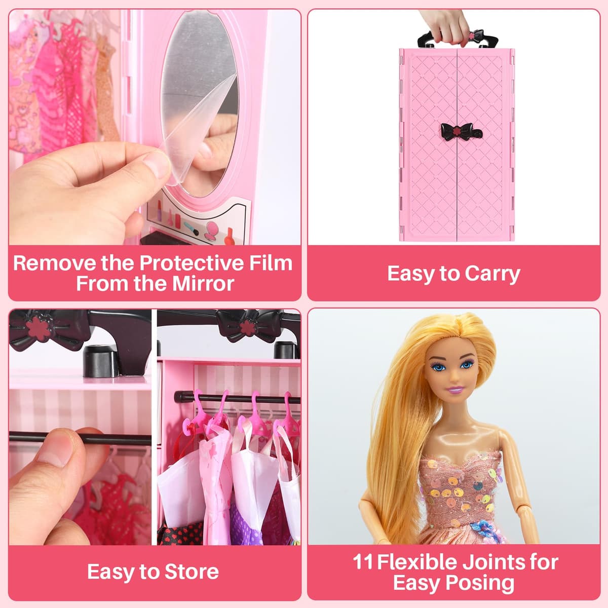 122 Piezas Armario Muñecas con Muñeca 11,5 Pulgadas, Ropa y Accesorios, Incluye Vestido Princesa Zapatos Bolsos Otros Complementos, Juguetes Disfraces Adecuados para Niñas, Niños y Niños (Rosa) — view 4