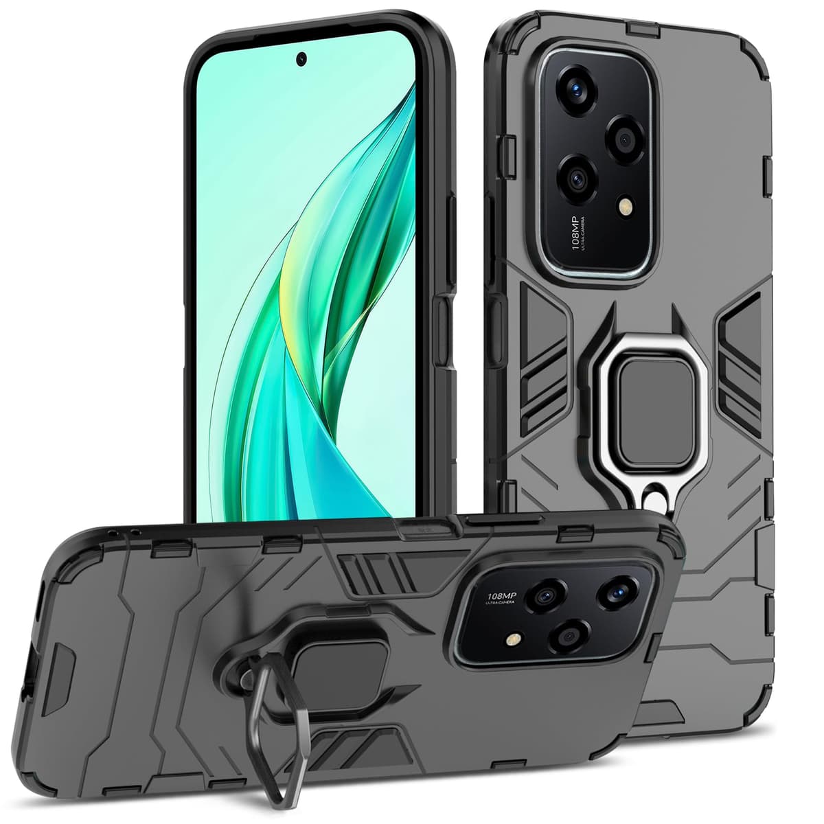 Funda para CMF Phone 2 Pro, Carcasa Antigolpes con Soporte anular metálico, Case Protectora de Grado Militar, Negro — view 1737