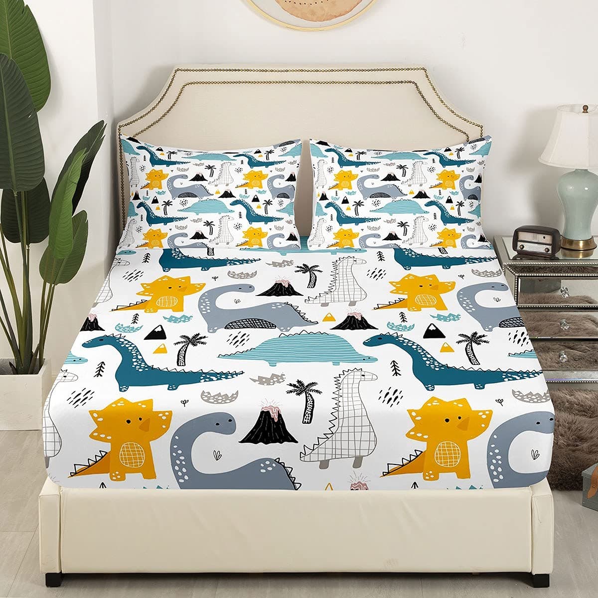 Juego de sábanas de Dinosaurio con Estampado de Dinosaurios de Dibujos Animados para niños y niñas, Juego de Ropa de Cama de Animales de Dibujos Animados Lindo decoración de Dinosaurio, sábana Bajera — view 3