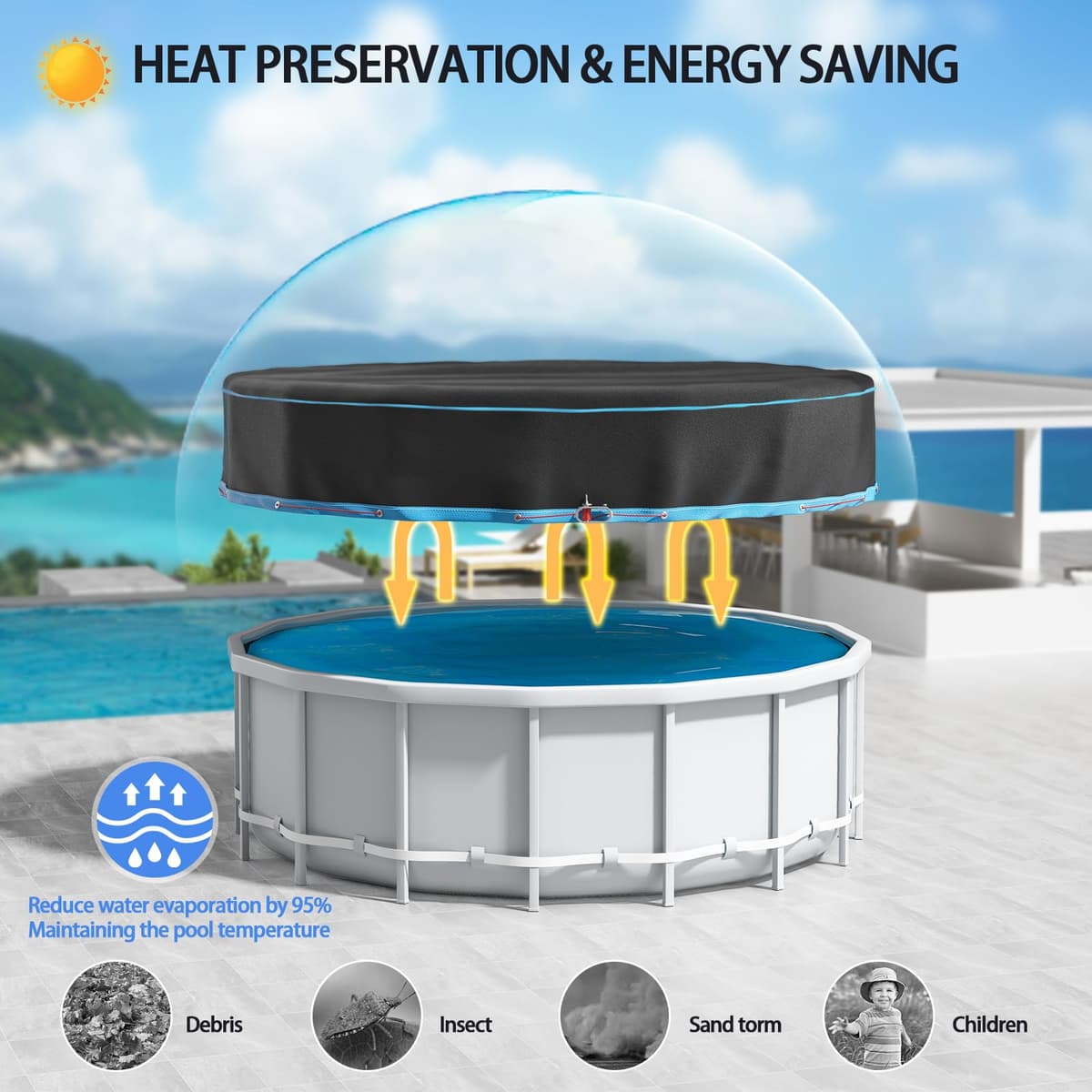 8 Ft Round Pool Cover, Heavy Duty Pool Cover for Above Ground Pools, Swimming Pool Cover with Storage Bag Solar Covers for Above Ground Pools, Waterproof & Dustproof — view 5