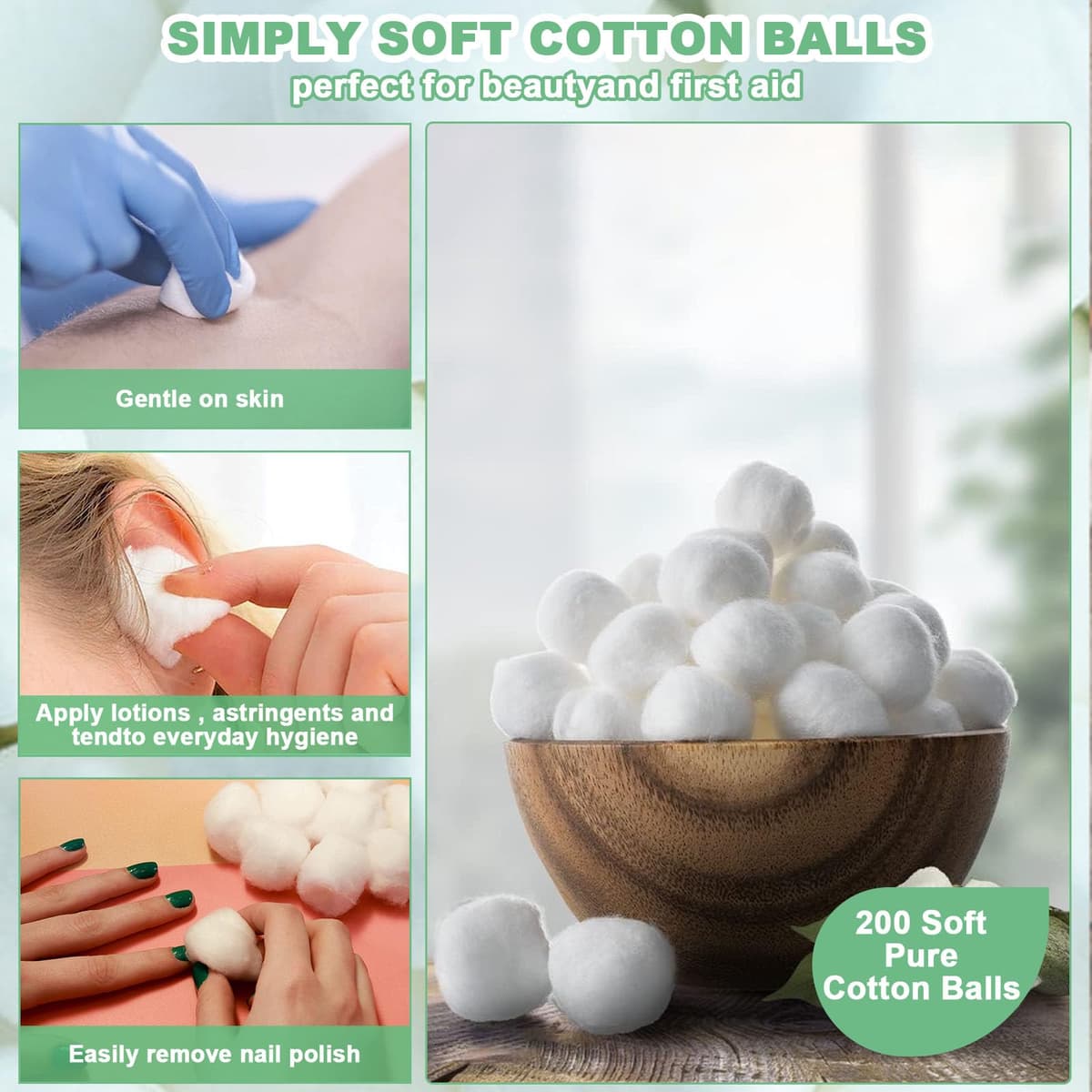 400 Pieces White Soft Natural Cotton Balls for Beauty, Personal Care, Cleaning Solvents and DIY Projects — view 2