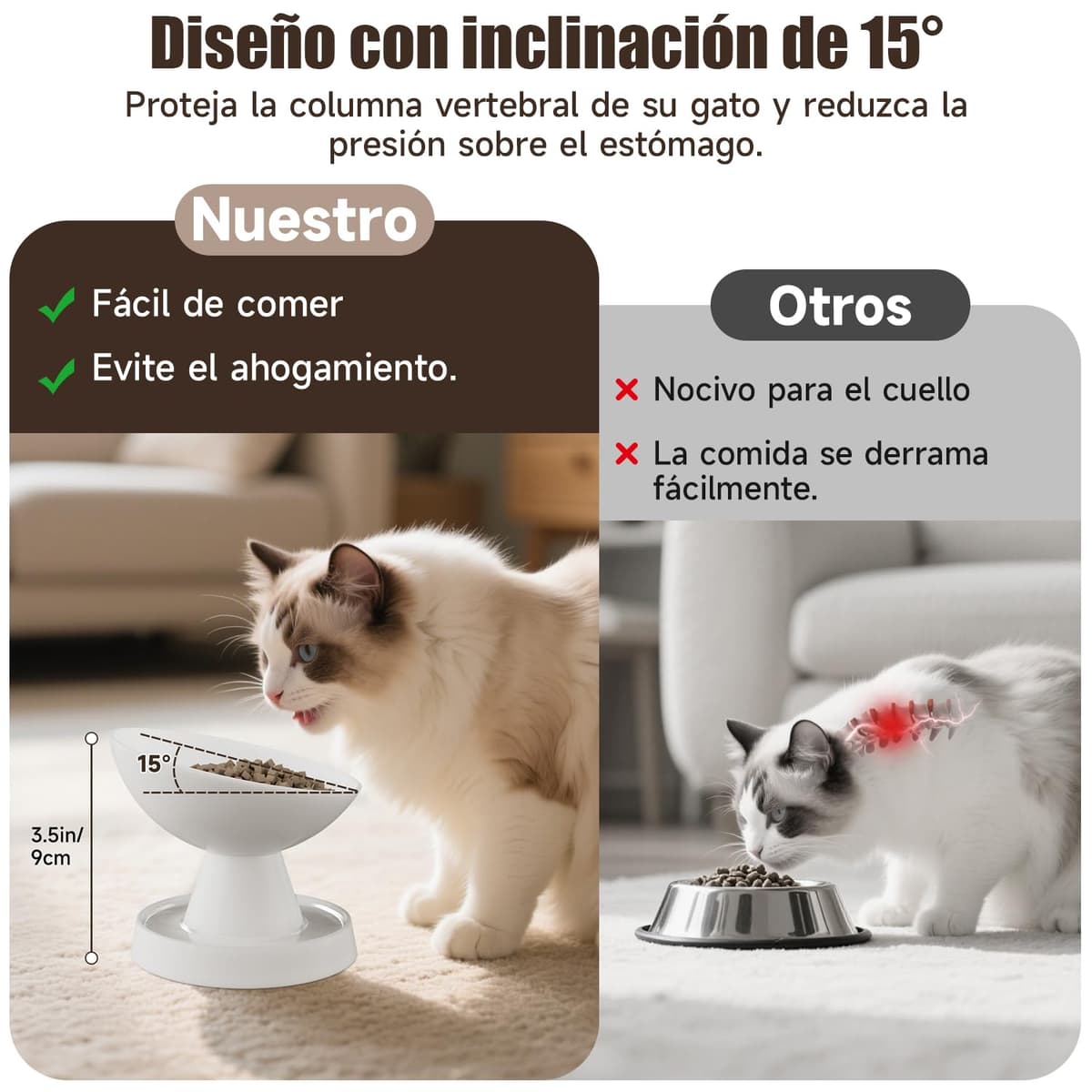 Comedero de Cerámica para Gatos, Pawinner Plato Elevado para Mascotas, Diseño Inclinado 15°, Barrera Antihormigas, Fácil Limpieza, Base Estable, para Gatos y Perros Pequeños, 250 ml, Blanco — view 2