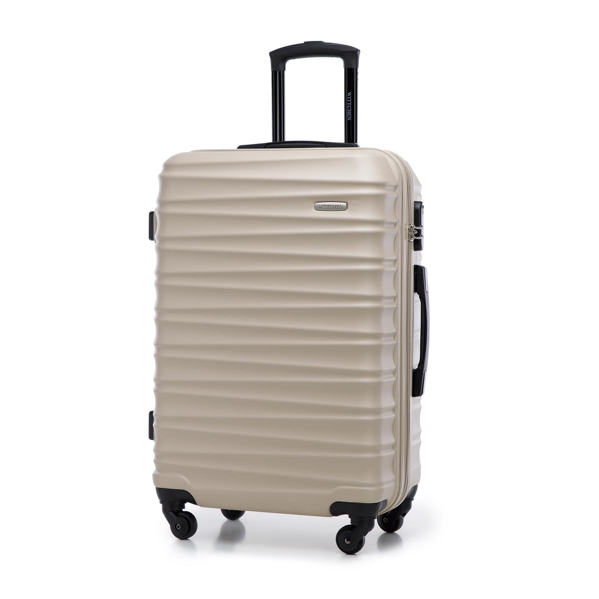 WITTCHEN Maleta Grande Trolley ABS rígido para facturación con 4 Ruedas giratorias Cerradura de combinación asa telescópica Groove Line Negro Ryanair/Vueling/Iberia/easyJet/Iberia Express — view 37