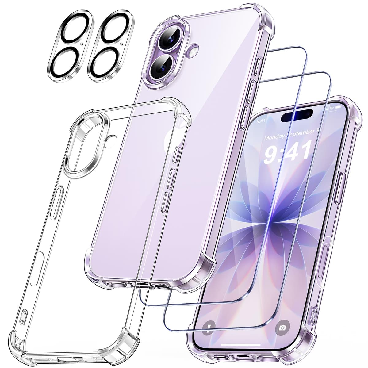 FLLAO 4 en 1 Funda para iPhone 15 con 2 Protector Pantalla y 1 Protector Lente Cámara, [Almohadilla de Aire integrada] Antigolpes Antiarañazos Carcasa 6,1 Pulgadas, Transparente — view 37