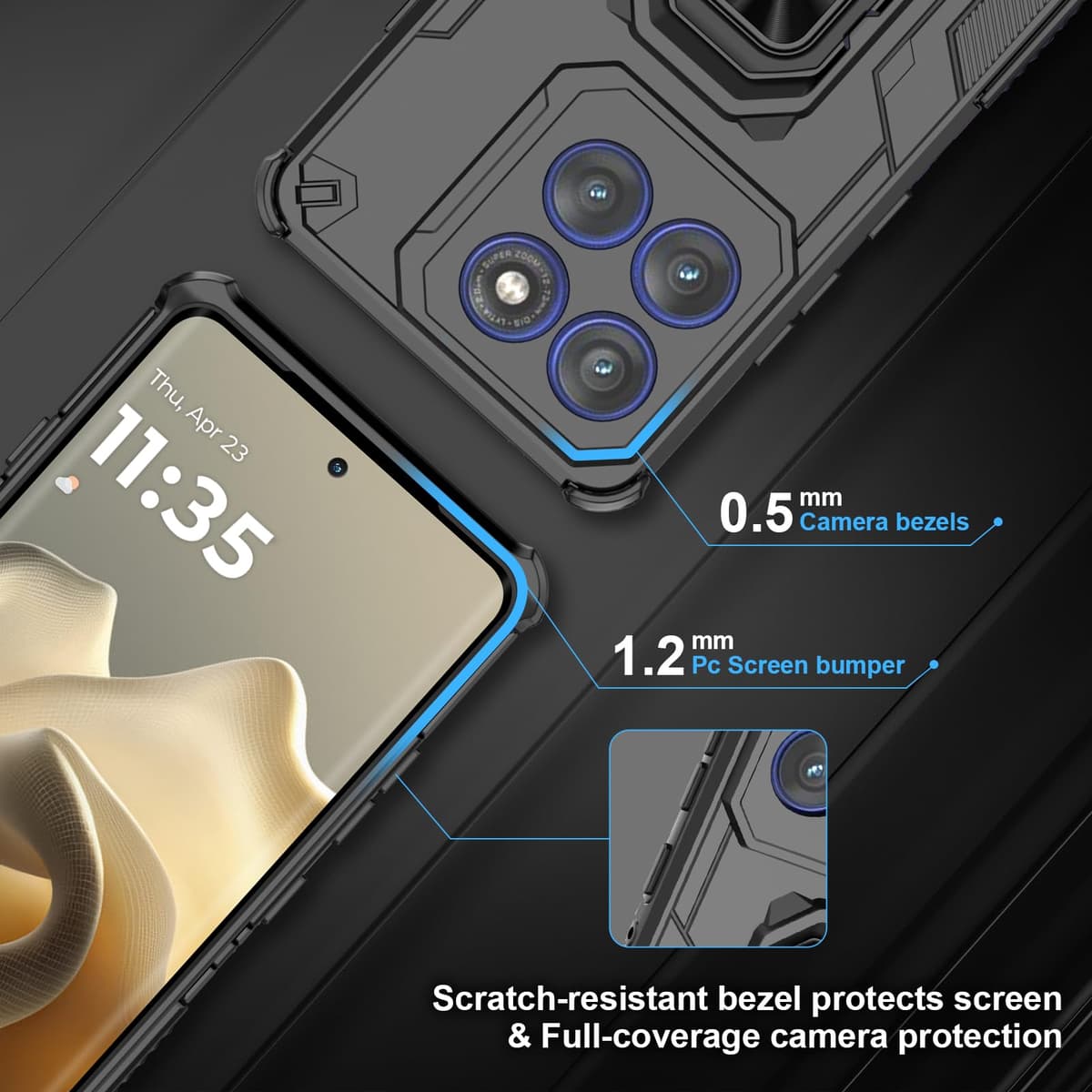 Funda para CMF Phone 2 Pro, Carcasa Antigolpes con Soporte anular metálico, Case Protectora de Grado Militar, Negro — view 408