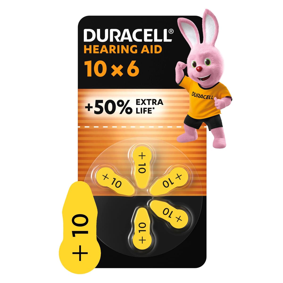 Duracell size 10 Hearing Aids batteries (pack of 6) +50% Extra Life, Easy Installation, 100% recyclable packaging, guaranteed 4 years in storage Size 10 Hearing Aid Pack of 6