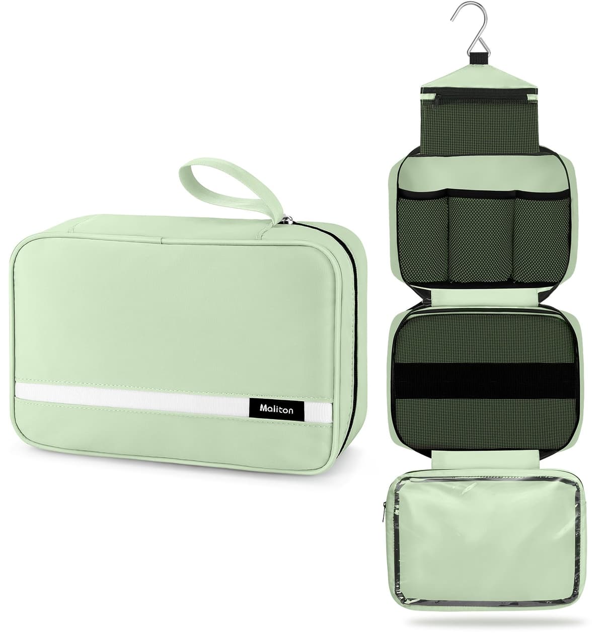 Maliton Hanging Toiletry Bag, Waterproof Large Mens Wash Bag, Foldable Travel Toiletry Bag with 4 Compartments, Travel Essentials for Business Trip, Vacation and for Overnight & Shower（Black） — view 10