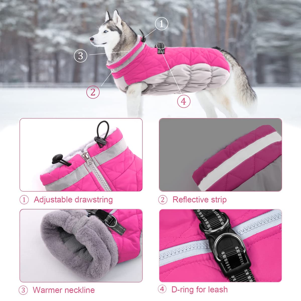 Lelepet Dog Coat Warm Dog Winter Coat Waterproof Dogs Jacket with Harness Built in Reflective Pet Fleece Vest Zip-Up Cold Weather Coats for Large Dogs Turtleneck & Windproof Coats Boston Terrier L — view 3