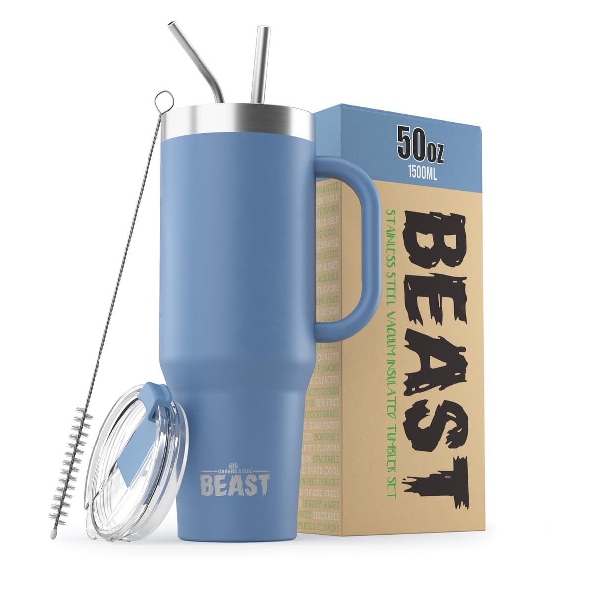 Greens Steel Beast Tumbler – 550 ml (20 oz), Coral | Vaso de acero inoxidable reutilizable con aislamiento al vacío | con 2 pajitas y cepillo de limpieza | Termo de viaje de doble pared — view 60