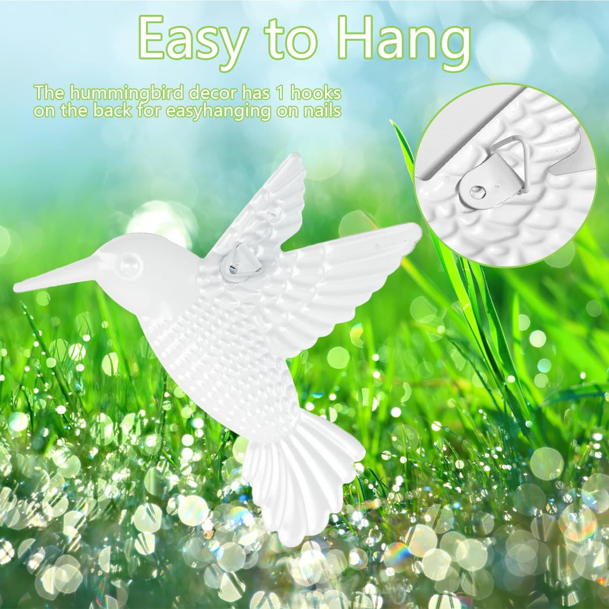 Weysoo 2 Pcs Metal Hummingbird Garden Ornaments Outdoor,Wrought Iron Colorful Hummingbird Wall Decor for Outside Garden Patio Fence Home Bedroom Hanging Decoration — view 4
