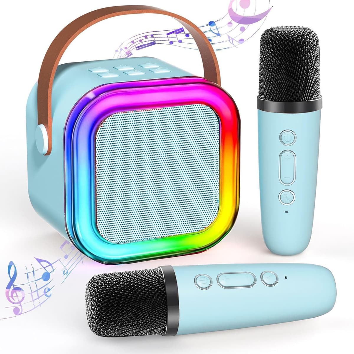 TAEMVV Mini Karaoke Machine for Kids,Portable BT Speaker with 2 Wireless Microphones and LED Light Holiday Birthday Gift Toy for Boys and Girls Teens Over 4,5,6,7,8,9,10,11,12+ Years Old（Pink） — view 10