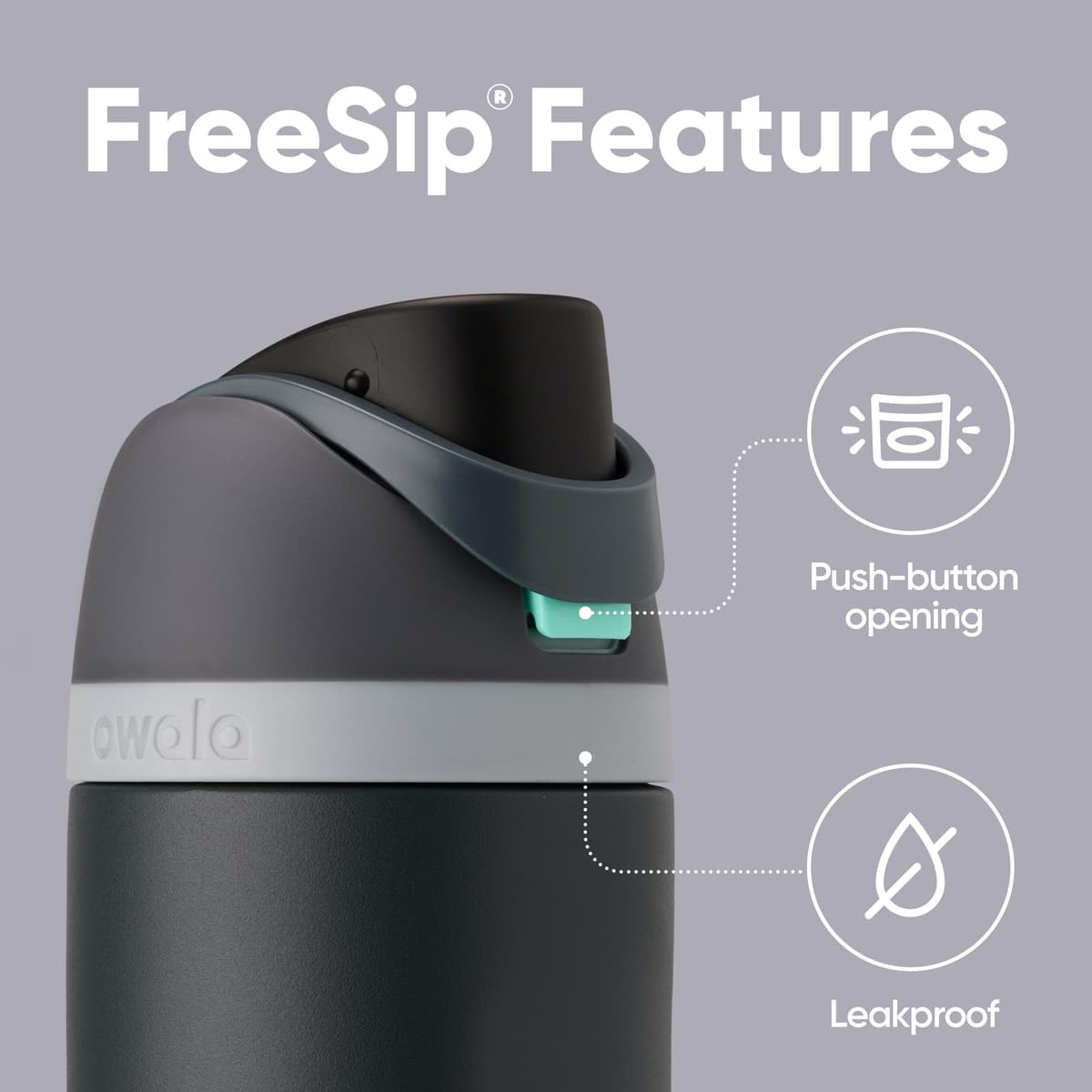 Owala FreeSip Insulated Stainless Steel Water Bottle with Straw for Sports and Travel, Leak Proof, BPA-Free, 710ml, Foggy Tide — view 3