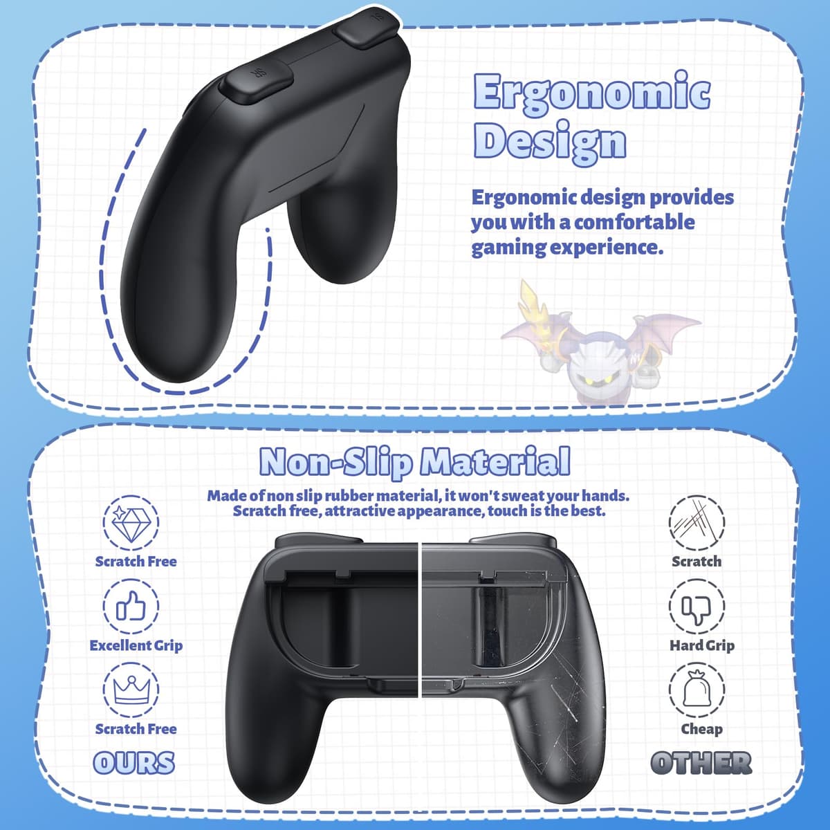 FASTSNAIL Grips for Nintendo Switch 2 (2025) for Joy-Con 2, Wear-Resistant & Anti-Slip Controllers Grips Handle Kit, Switch Holder Accessories for NS2 Controller, 2 Pack(Black) — view 3