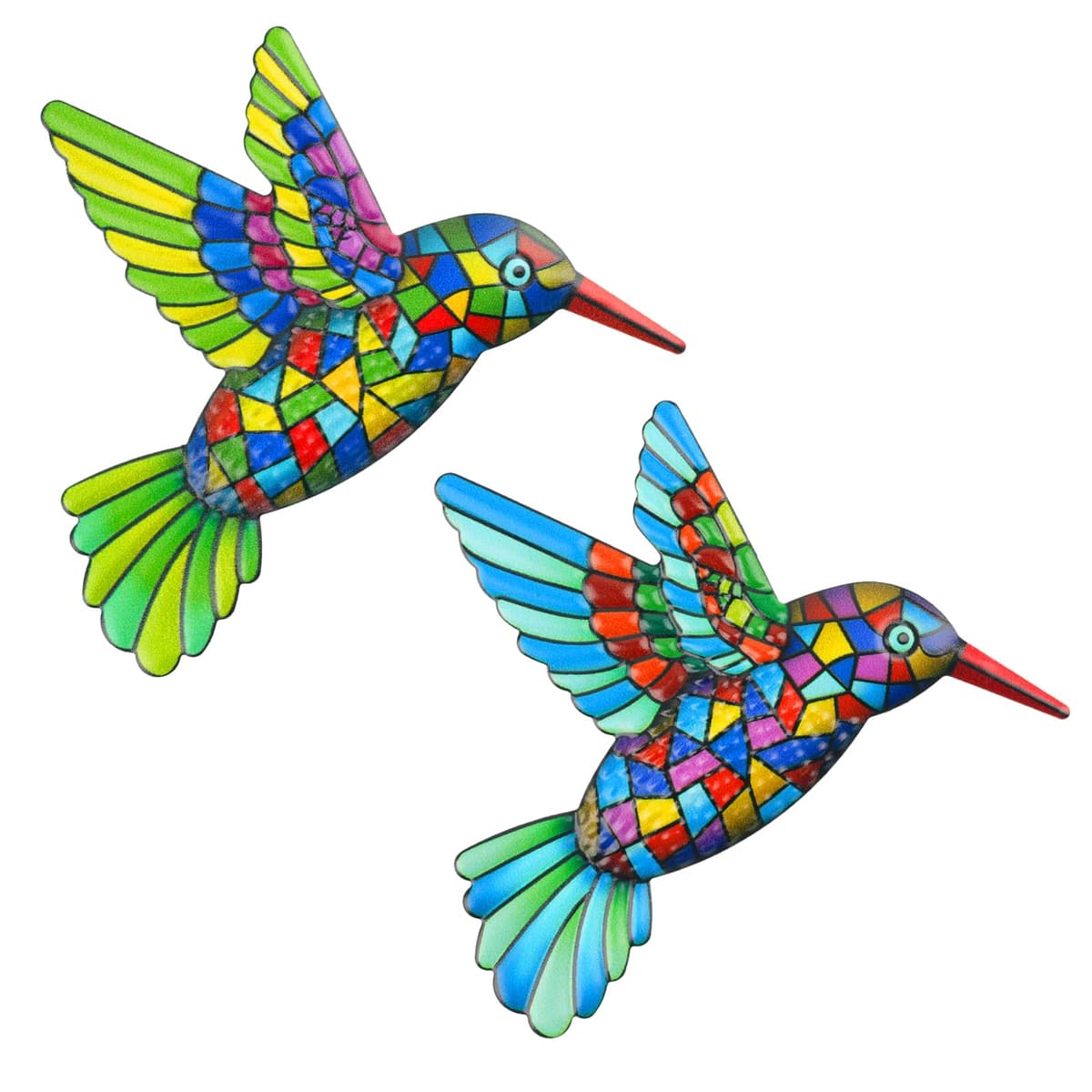 Weysoo 2 Pcs Metal Hummingbird Garden Ornaments Outdoor,Wrought Iron Colorful Hummingbird Wall Decor for Outside Garden Patio Fence Home Bedroom Hanging Decoration