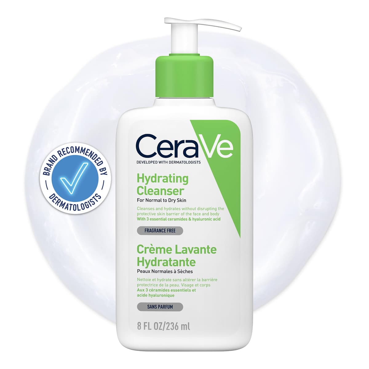 CeraVe Hydrating Cleanser for Normal to Dry Skin 236 ml with Hyaluronic Acid and 3 Essential Ceramides Aromático 236 ml (Pack of 1)