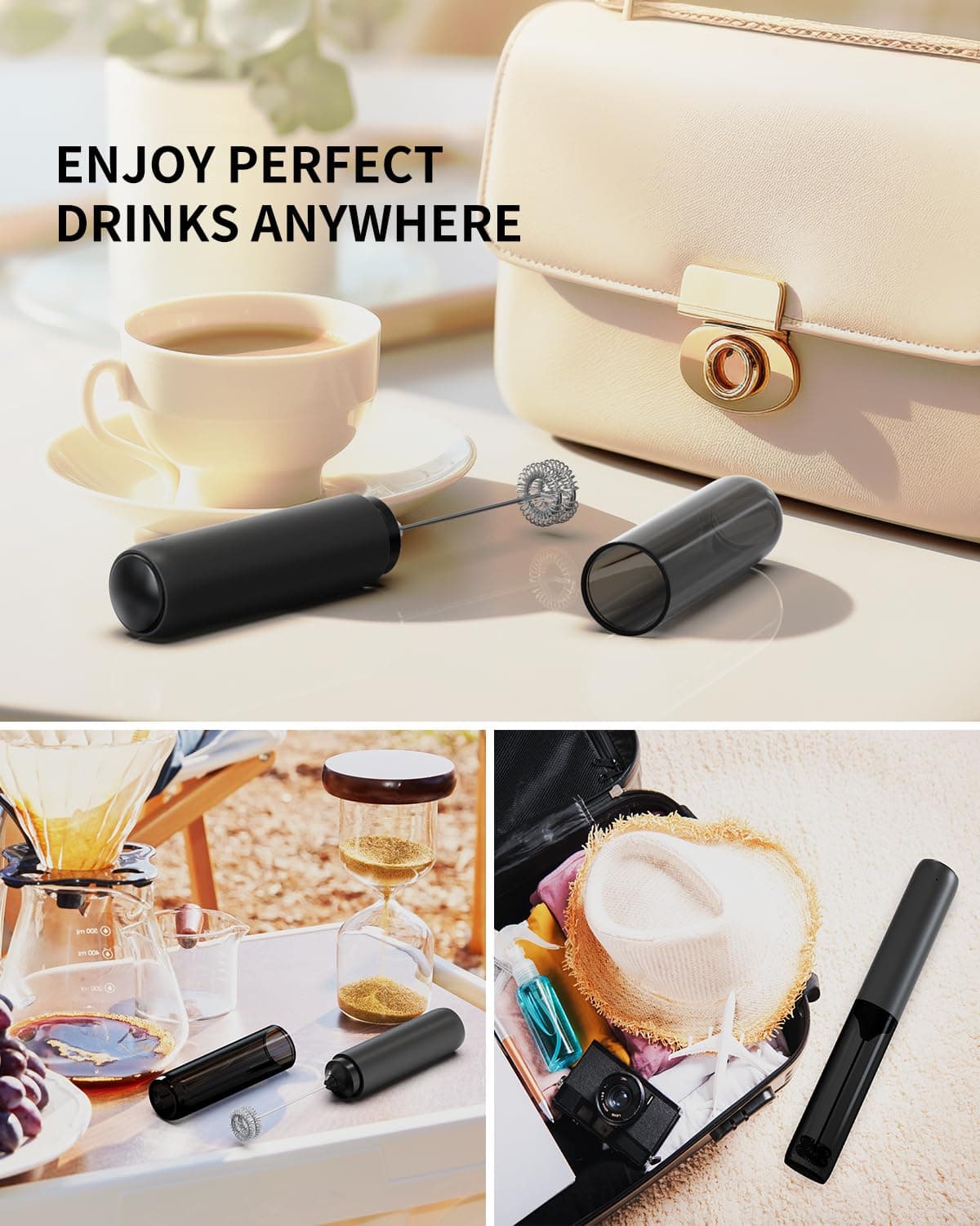 CIRCLE JOY Electric Milk Frother Handheld, Rechargeable Coffee Frother with Dual Spring Whisk, Portable Hand Frother Wand Drink Mixer for Coffee, Hot Chocolate, Cappuccino, Frappe, Matcha, Black — view 7