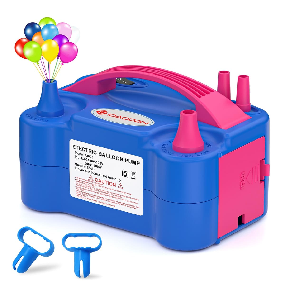 IDAODAN Electric Balloon Pump, Portable Electric Balloon Blower Machine Balloon Air Pump Dual Nozzle Rose Red 110V 600W Balloon Inflator for Party Decorations — view 13