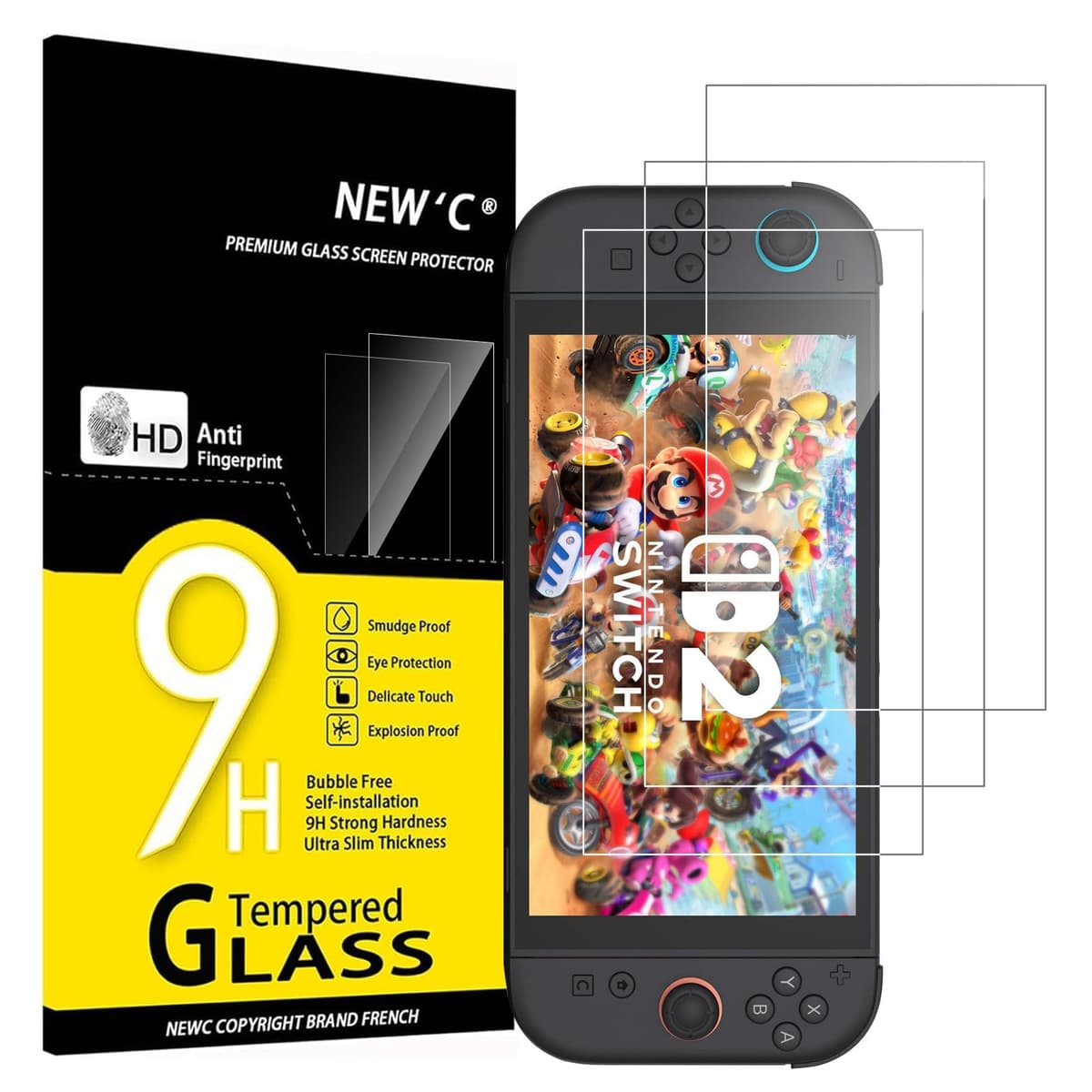 NEW'C 3 Pack Designed for Nintendo Switch Screen Protector Tempered Glass, Case Friendly Scratch Resistant,Bubble-Free, Ultra Resistant — view 10