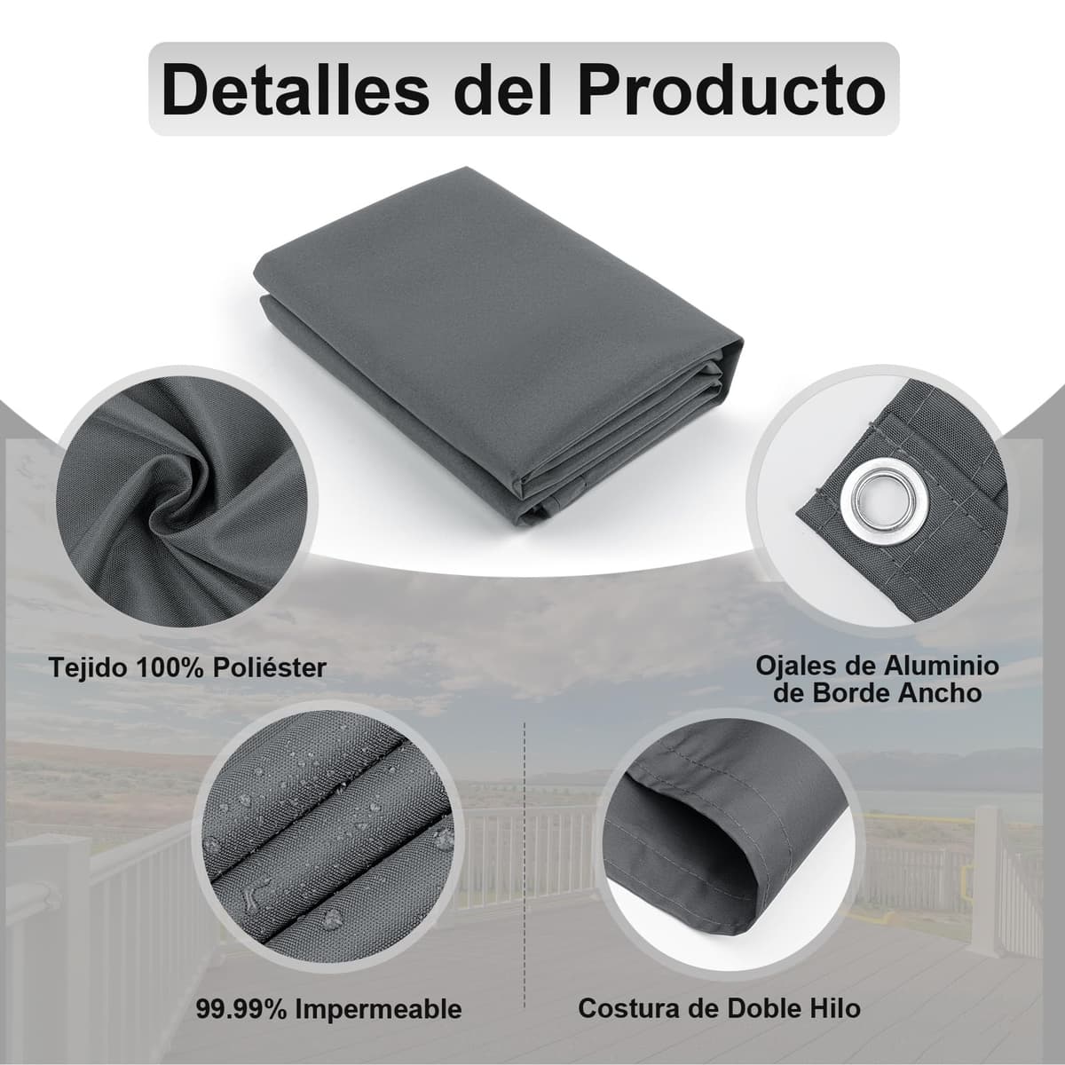 AXT SHADE Pantalla Privacidad Balcón 90x500cm Impermeable Ocultacion Balcon Protección Viento y Los Rayos UV con Ataduras de Cables para Exterior Terraza-Antracita — view 3