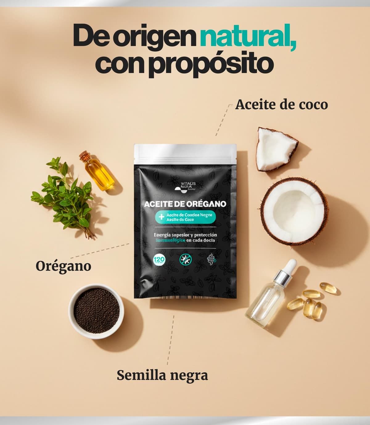 VITALIS NOVA Aceite de Oregano 120 Capsulas Blandas 150mg Activo Principal 100mg Semilla Negra 250mg Coco Formula 3en1 Carvacrol Potente Digestivo Defensas Naturales Facil de Tragar Uso Contra Candida — view 5