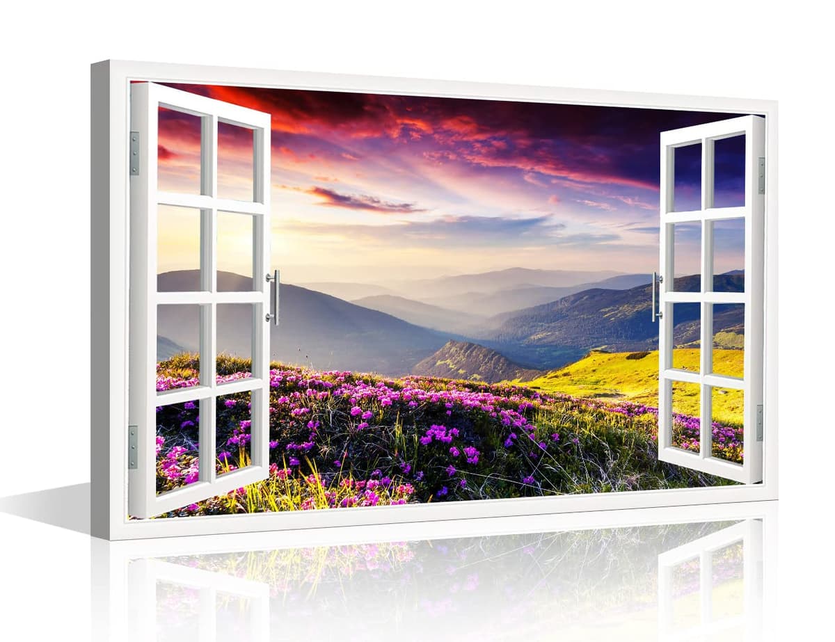 TISHIRON 3D Window View Seaside Effect Canvas Wall Art Prints for Living Room Bedroom Decor Office Kitchen Home Decoration Framed Ready to Hang 12x18inch — view 44