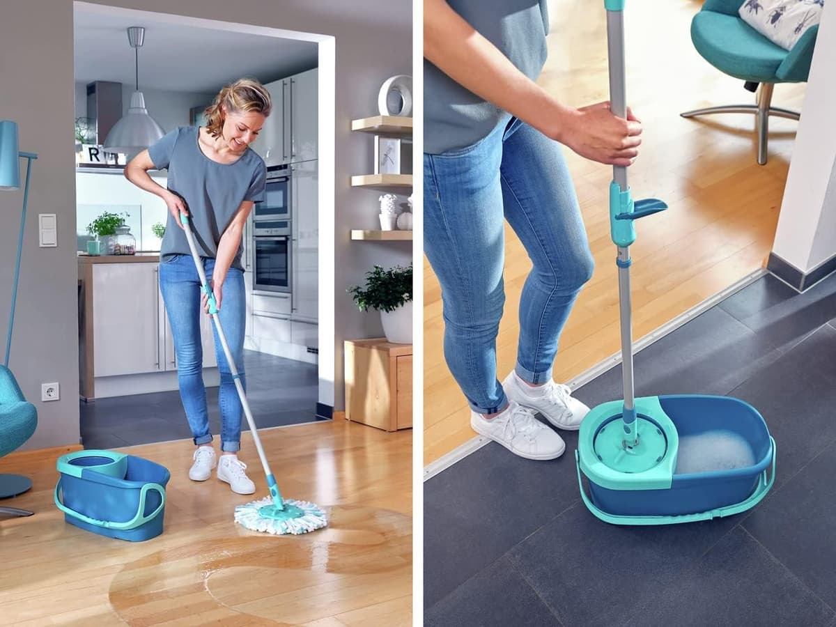Leifheit Set de fregona rotatoria Clean Twist Disc Mop Ergo 2.0, fregona giratoria con cabezal Micro Duo, set de limpieza en húmedo — view 3