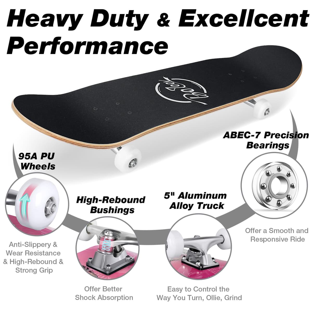 BELEEV Skateboards 31x8 para Principiantes, Niños, Adolescentes y Adultos, Completo Pro Cruiser Skateboard para Niña Niño, Arce Canadiense de 7 Capas, Doble Bandeja Cóncava, con Herramienta en T — view 4