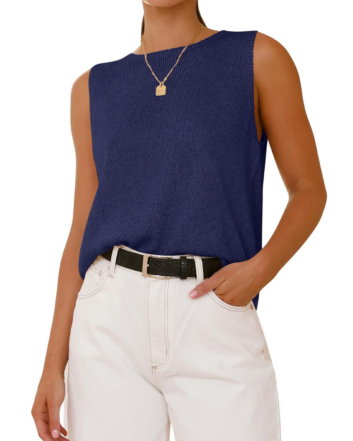 BTFBM Women's Sleeveless Sweater Vest 2026 Summer Crew Neck Ribbed Knit Lightweight Pullover Casual Loose Fit Tank Tops — view 22