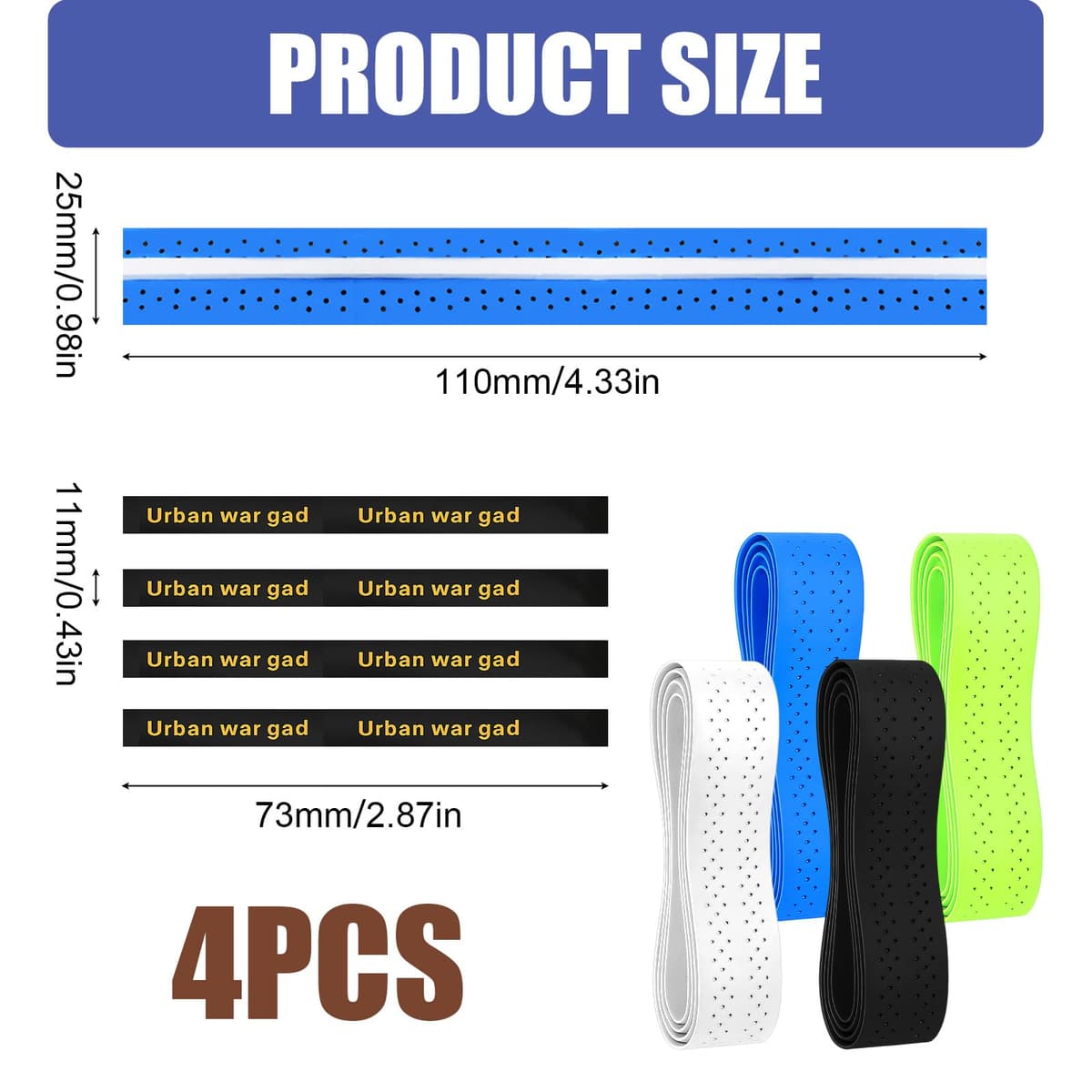 Agarre de Raqueta de Bádminton - 4 Pcs Antideslizante Raqueta de Tenis Cinta - 110 × 25 mm, Transpirables y Antideslizantes para Raquetas de Bádminton y Tenis (Blanco, Azul, Verde Fluorescente, Negro) — view 2