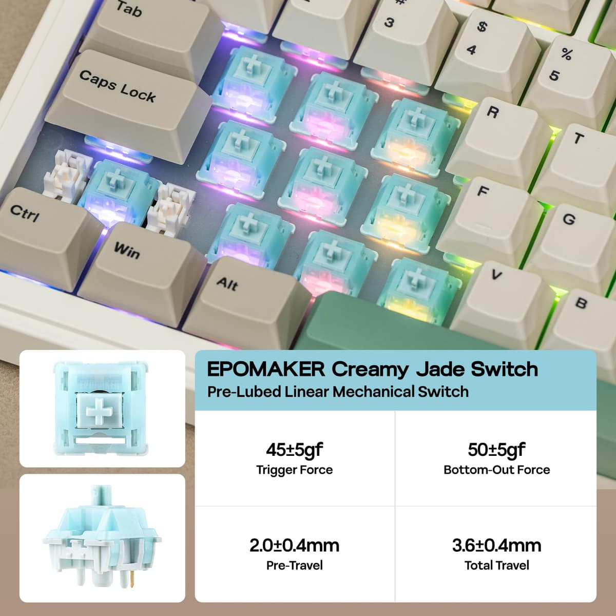 EPOMAKER RT82 Teclado Mecánico Inalámbrico para Juegos con Pantalla, Personalizable con Via, 2.4GHz/USB-C/BT5.0, RGB, Gasket, Amortiguado de 5 Capas, Teclas PBT, Hot-Swap, US ANSI (Creamy Jade) — view 5