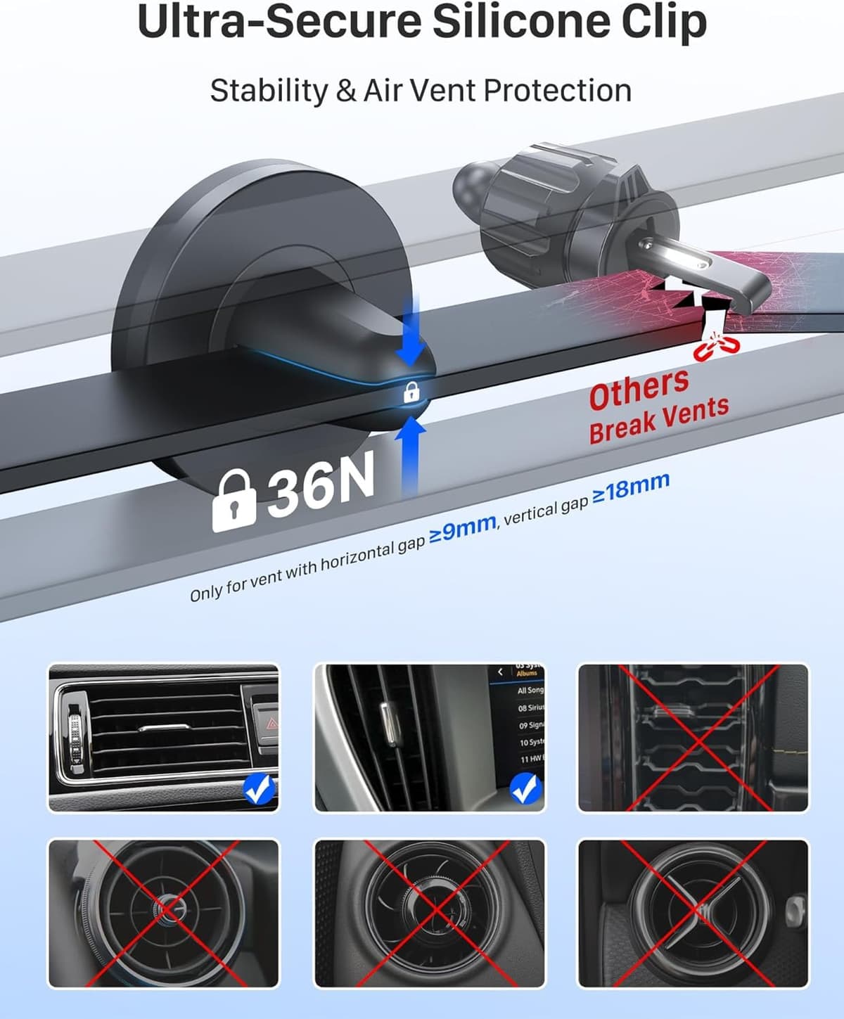 YOSH Car Phone Holder, Magnetic Phone Holder with Strong Upgraded Magnets, Super Stable Air Vent Cradle Compatible with iPhone & Samsung Includes Metal Plates, Car Accessories — view 4