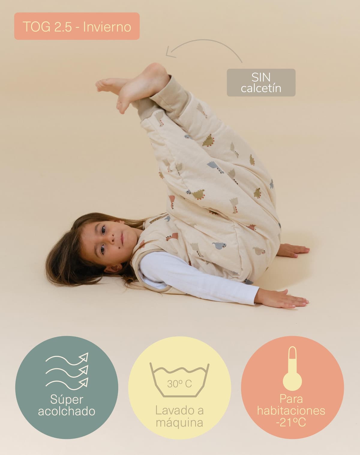 molis&co - Pijama Manta con Pies 2.5 TOG - 80 cm (2 años) - Ideal para Invierno - Suave y cálido - 100% algodón (Oeko-Tex 100) - Dinos — view 4