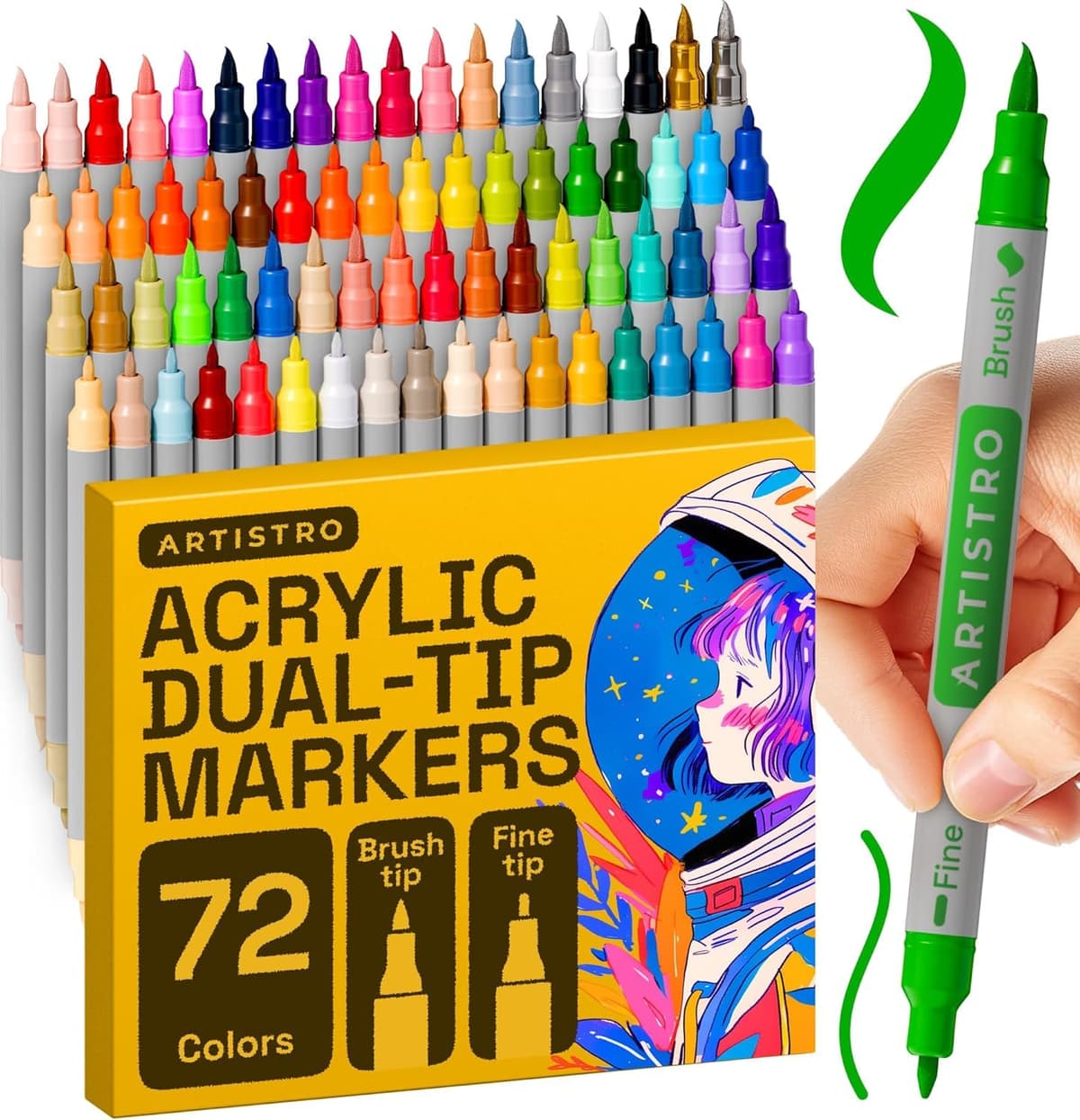 ARTISTRO 5 Black Acrylic Paint Pens – Dual Tip (Brush & Fine) Markers for Fabric, Canvas, Rock, Glass, Wood – Calligraphy, Scrapbook Supplies DIY & Gift for Kids, Teens - Art Set — view 16