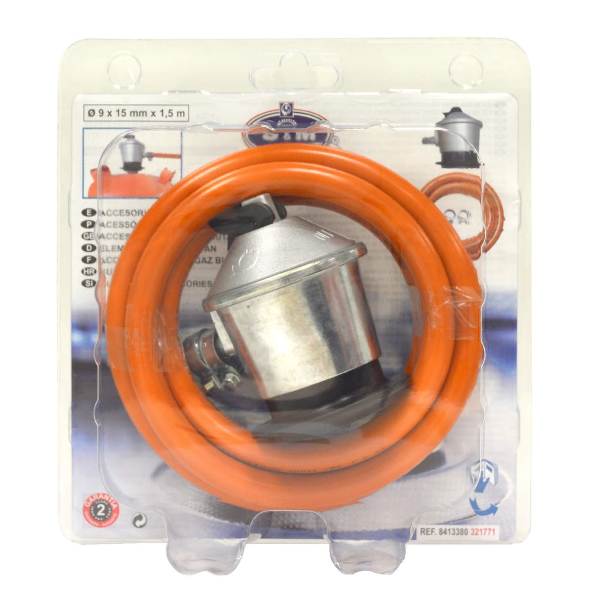 S&M 321771 - Kit completo butano: Regulador de gas butano + Tubo Goma 1,5 metros + 2 abrazaderas de seguridad | Homologado para España | Apto para cocinas, estufas, calderas y barbacoas — view 5