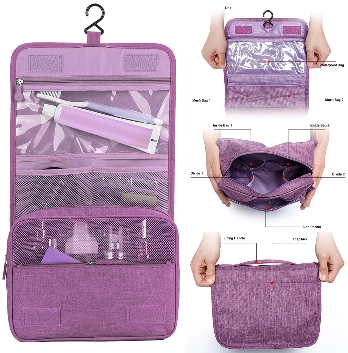 FAVORTALK Hanging Toiletry Bag for Women Navy Wash Bag Travel Makeup Cosmetic Organizer for Men Waterproof Toiletries Organizer for Business Trip Vacation 9.8x3.9x6.7 Inch - XSB12011 — view 3
