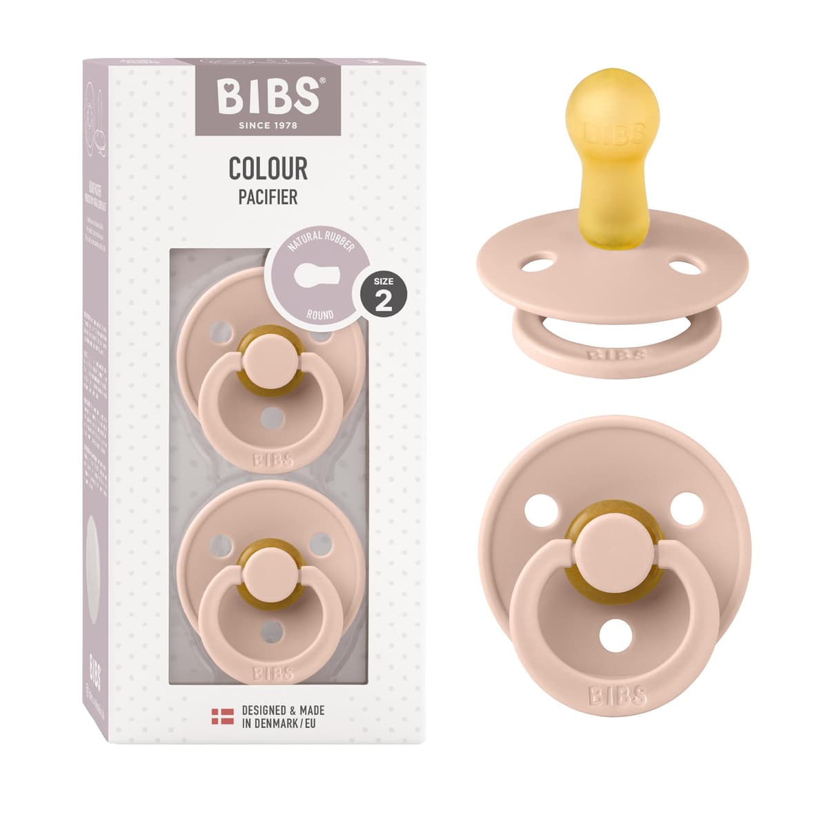 BIBS Colour Soother 2-Pack, BPA Free Dummy Pacifier, Round Nipple. Natural Rubber Latex, Size 2 (6-18 Months), Sky Blue/Steel Blue — view 154