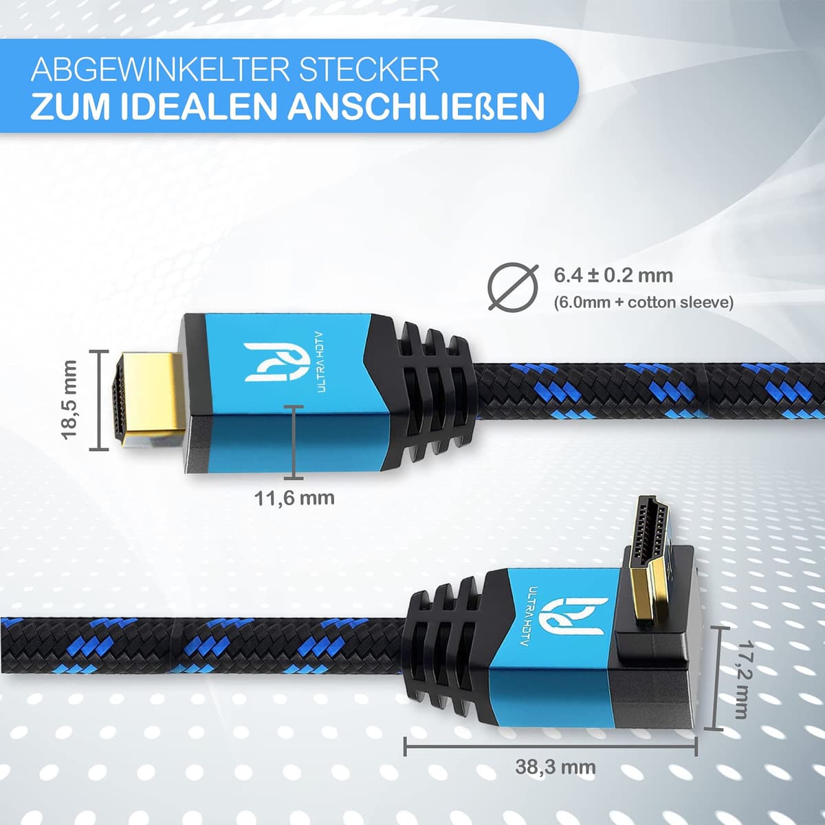 Ultra HDTV Premium – 5m 4K Cable HDMI 2.0b, 1x Adaptador de 270 Grados | 4K/60Hz (sin interferencias), HDR, 3D, ARC, Ethernet — view 2