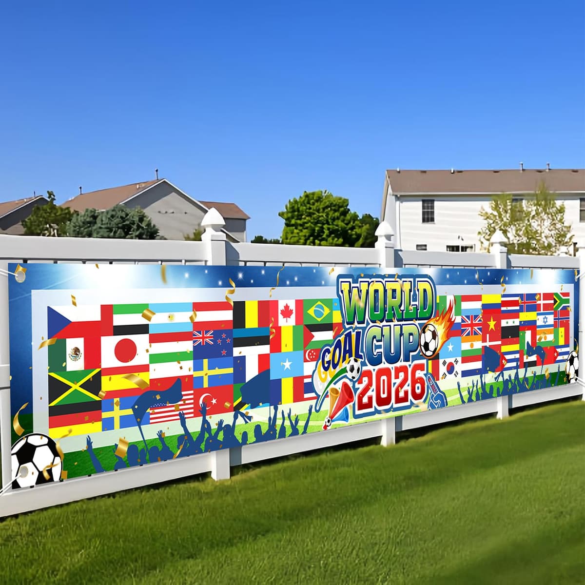 World Cup Football 2026 Large Scale Football Backdrop Banner 300x50cm Sports Events Outdoor Party Decorations World Cup Merchandise Gifts for Fans Watching the Game Collectors