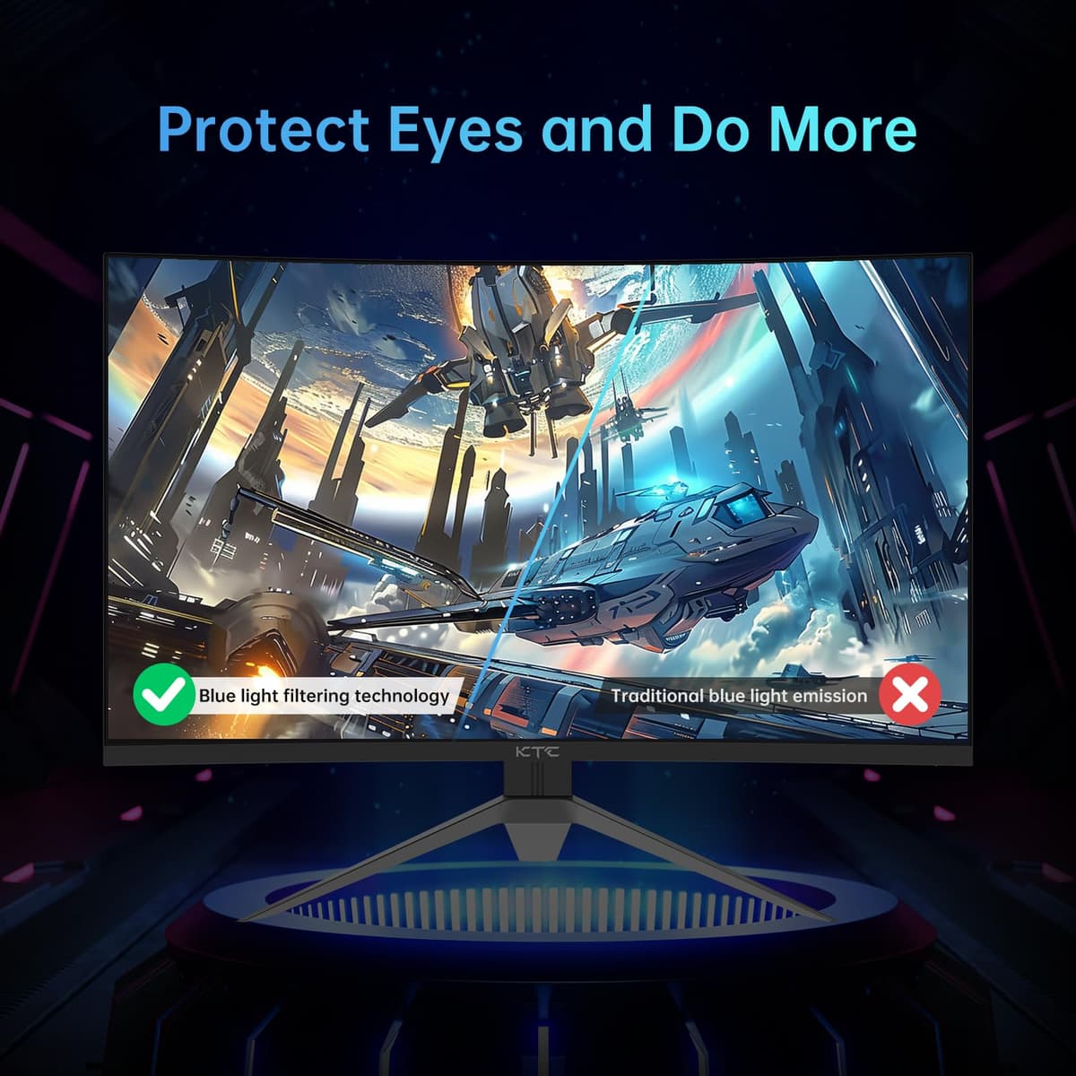 KTC 32 Inch Curved Gaming Monitor, Full HD 1080P@240Hz Monitor, VA 1500R, 1ms, Adaptive Sync, HDR10, HDMI 2.0 / DP1.4, 125% sRGB, VESA, Compatible with Desktop, Laptop, PS5, Xbox, Switch and More — view 8