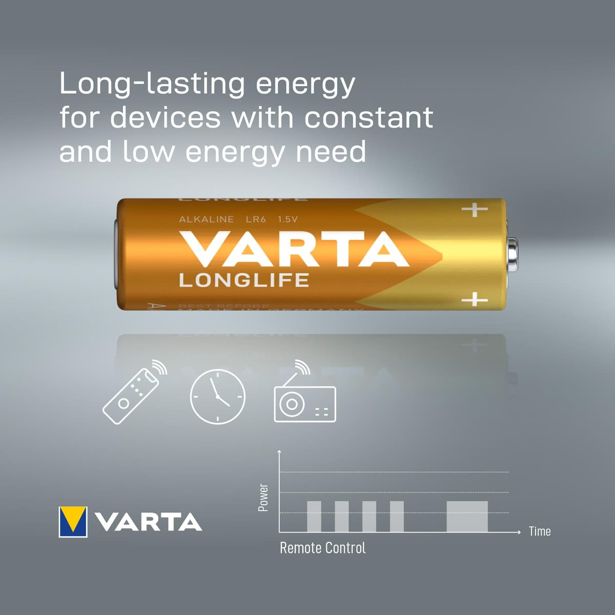 Varta Pila Longlife Power AA Mignon LR06 (paquete de 10 unidades), pila alcalina - «Made in Germany» - Adecuado para juguetes, linternas, mandos y otros aparatos que funcionan con pilas — view 3