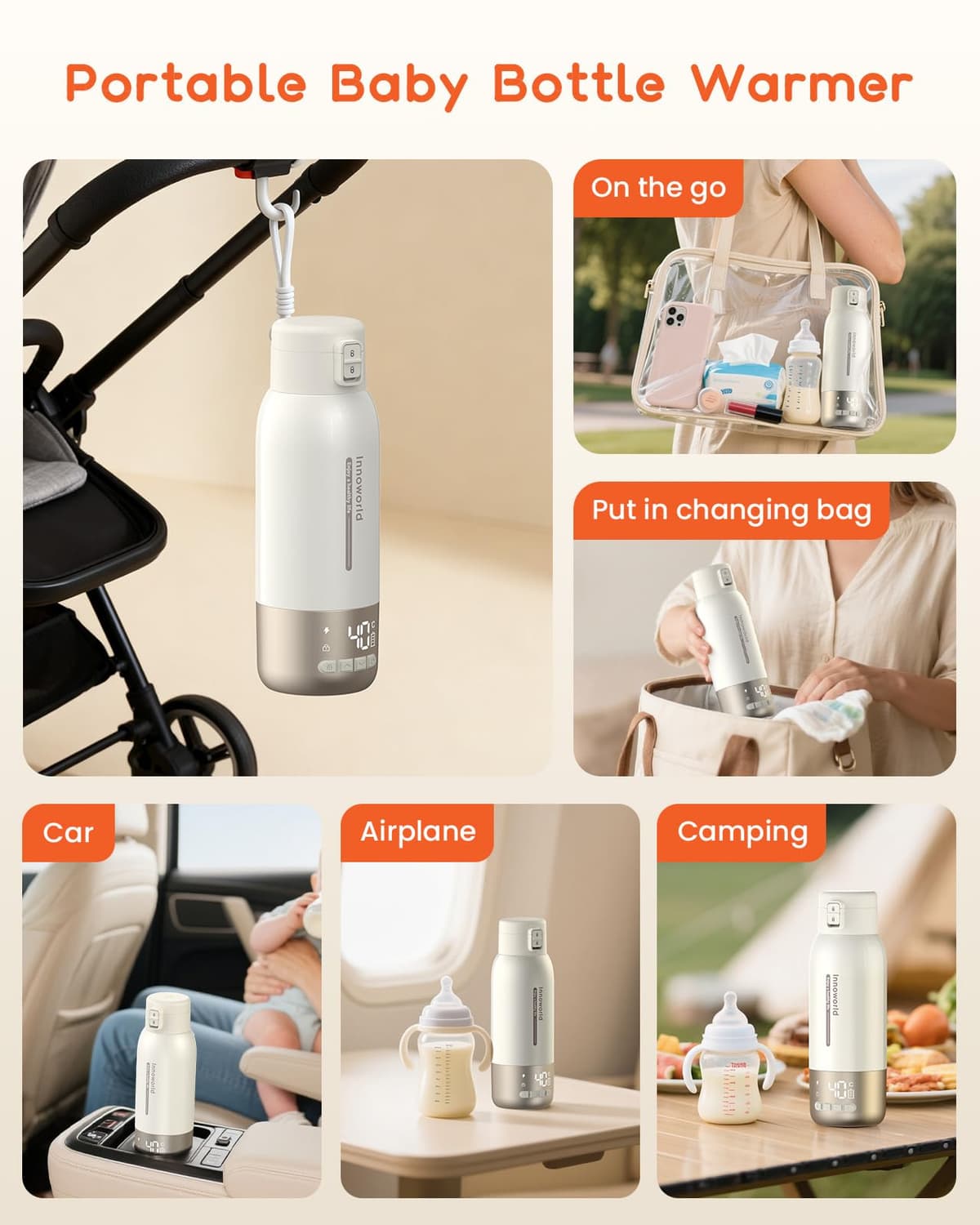 Portable Bottle Warmer for Travel,600ml Baby Milk Warmer for Breastmilk & Formula with Fast Heating,10400mAh Long Battery Life,USB-C Charging,Ideal for Car,Vehicle & Airplane Journeys — view 8