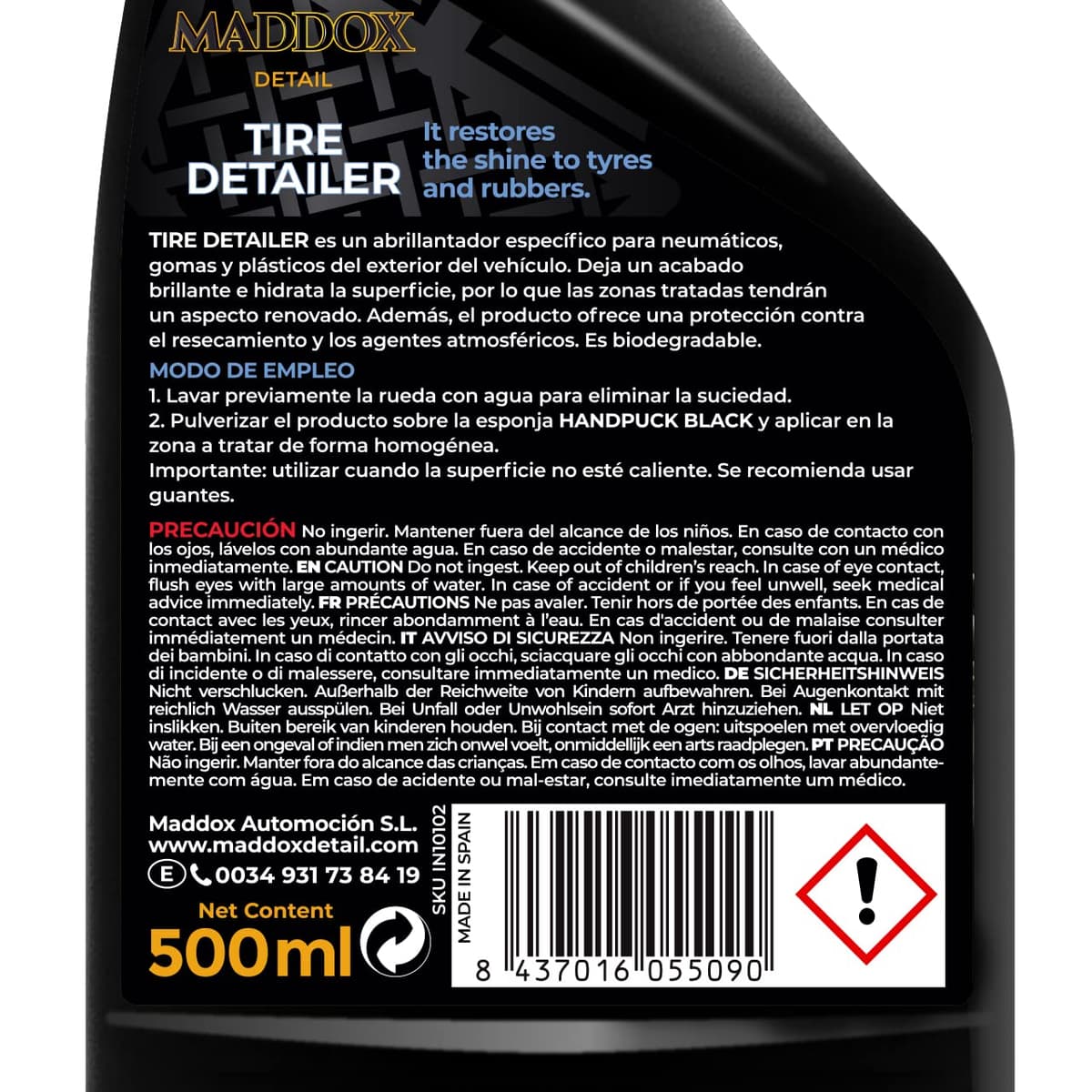 Maddox Detail | Abrillantador de Neumáticos y Plásticos | Restaurador de Gomas Coche | Hidratador de Gomas de Exterior | Protege y Brilla | Abrillantador Plasticos Coche | Tire Detailer 500 ml — view 2