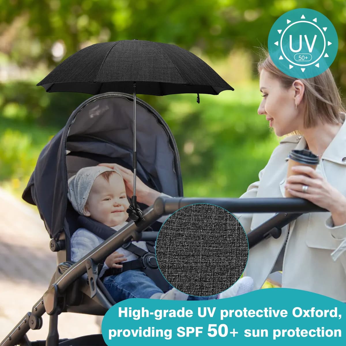 Universal Baby Parasol 50+ UV, Pushchair Parasols with Adjustable Clamp, 71cm Sun Umbrella for Pram, Stroller, Pushchair and Buggy, Baby and Infant Sun Protection Umbrella — view 2