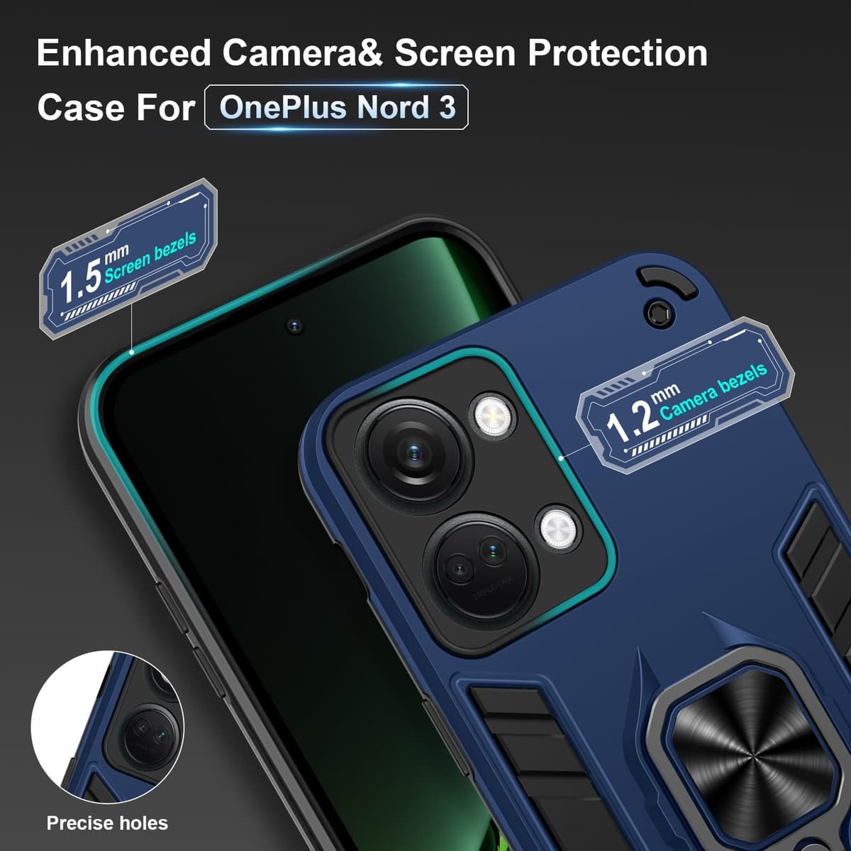 Funda para CMF Phone 2 Pro, Carcasa Antigolpes con Soporte anular metálico, Case Protectora de Grado Militar, Negro — view 588
