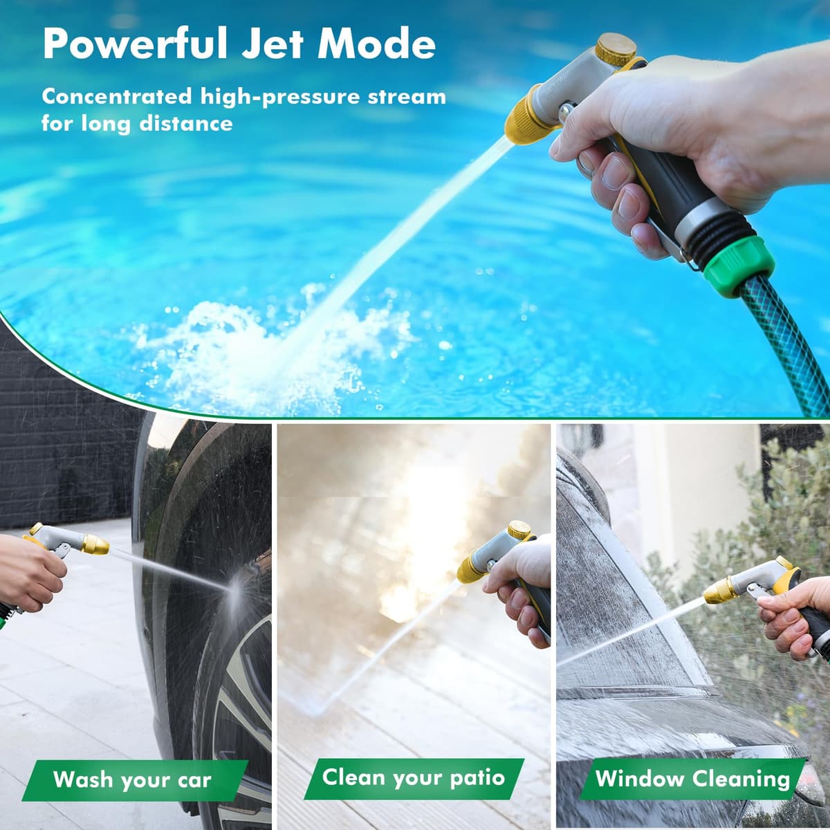 RESTMO High Pressure Hose Pipe Spray Gun, 100% Metal Garden Hose Gun with Solid Brass Head, Adjustable Water Flow, 4 Spray Patterns, Ideal for Car Washing, Gardening, Patio & Window Cleaning, Yellow — view 6