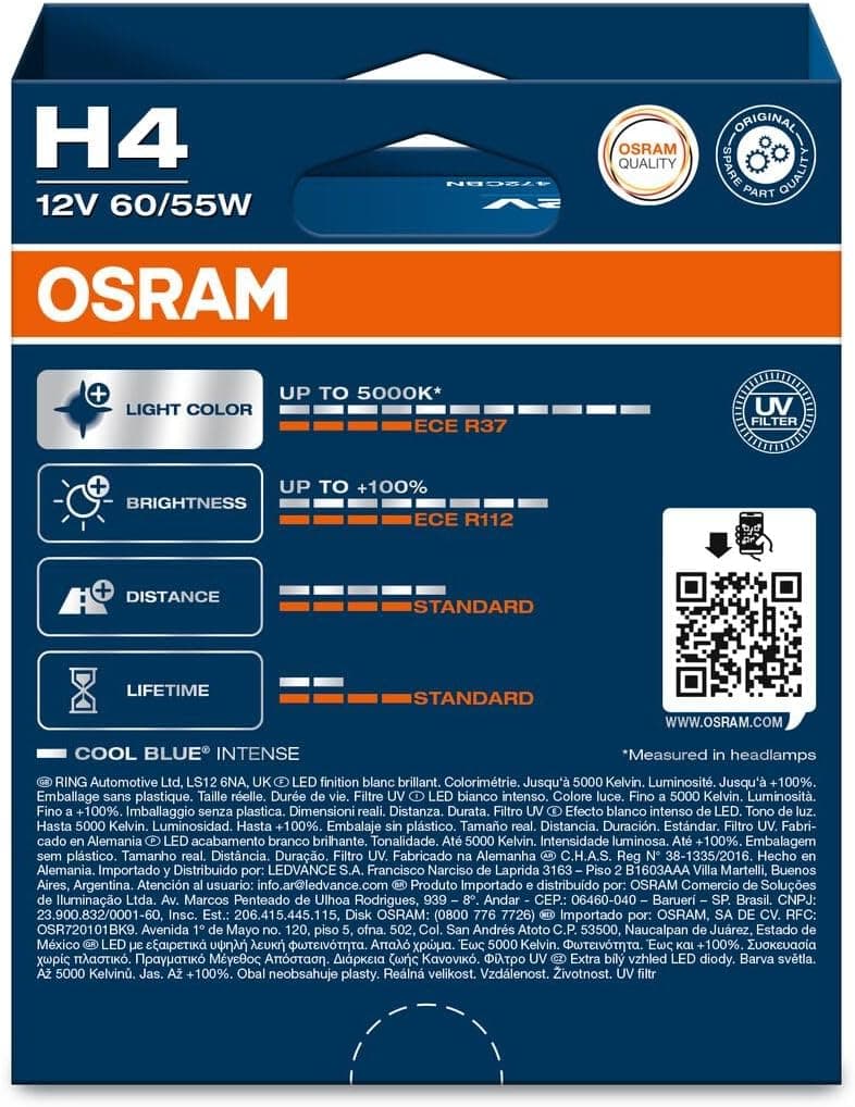 OSRAM COOL BLUE INTENSE H4, +100% más de brillo, hasta 5.000K, lámpara de faro halógena, aspecto LED, caja plegable colgante (2 lámparas) 2 Lamps H4 — view 3
