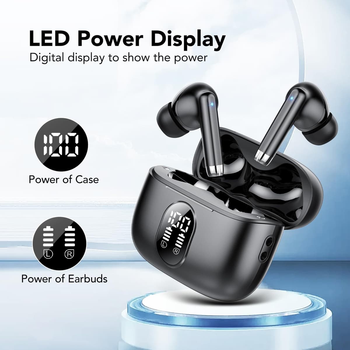 2026 Nuevo Auriculares Bluetooth, Auriculares Inalambricos Bluetooth 5.4 HiFi Estéreo con 4 ENC Mic, 40H Cascos Inalambricos Bluetooth con Pantalla, Audifonos Inalambricos para Android iOS, Negro Puro — view 4
