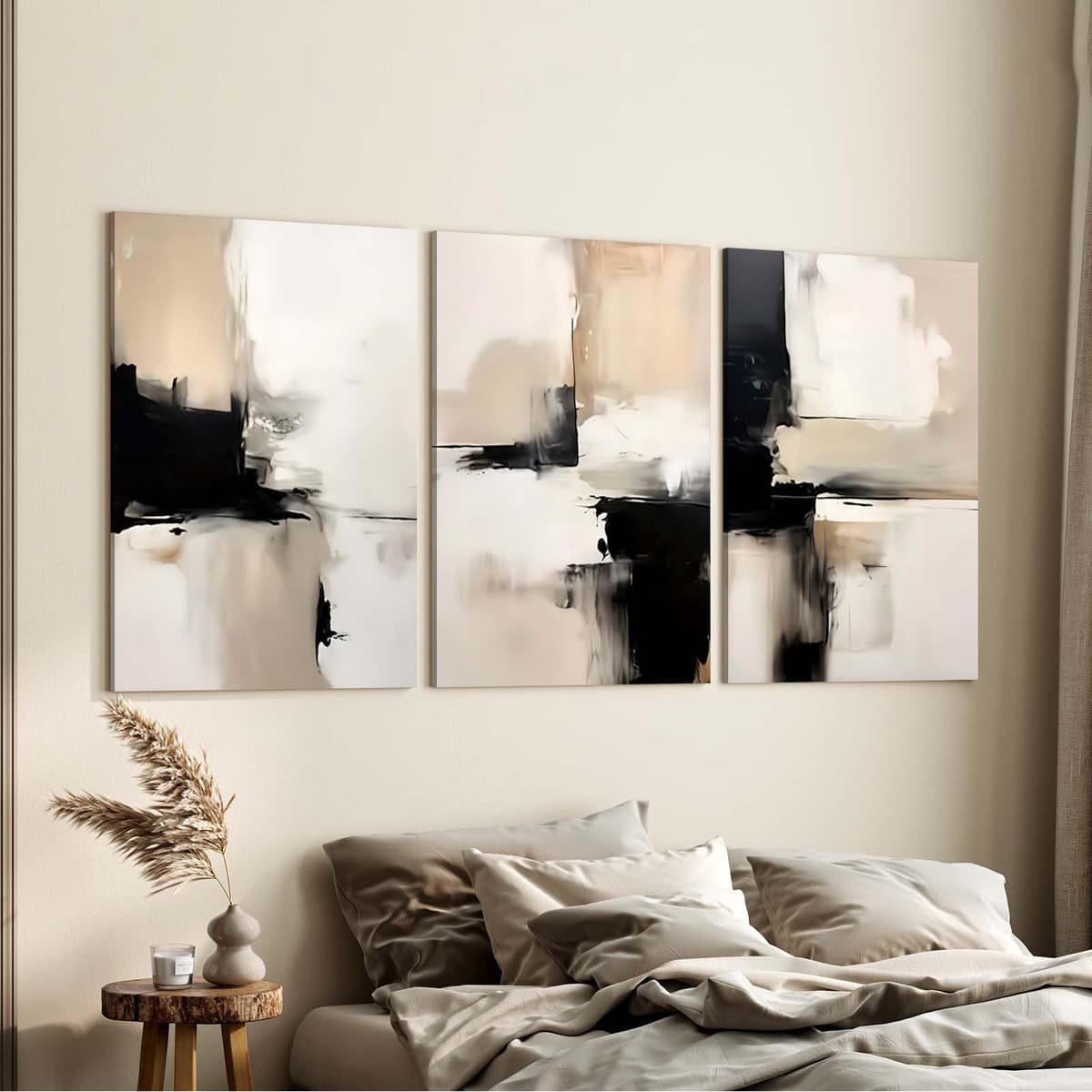 Qiukoo Set of 3 Modern Canvas Wall Art Framed Abstract Prints Waterproof Fabric with Hooks Wall Decoration Artwork Prints for Living Room Bedroom Pictures 12x16 Inch — view 3