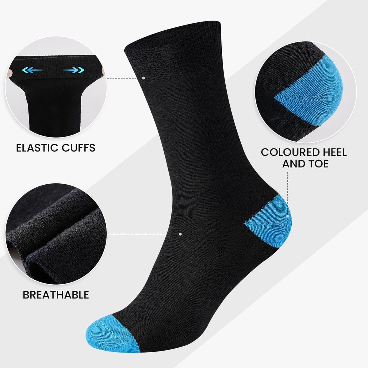 6/10 Pairs Mens Black Socks, Breathable Causal Cotton Socks Men Multipack, Soft Smart Dress Sock with Reinforced Heel & Toe, Suitable for Work and Daily Wear — view 4