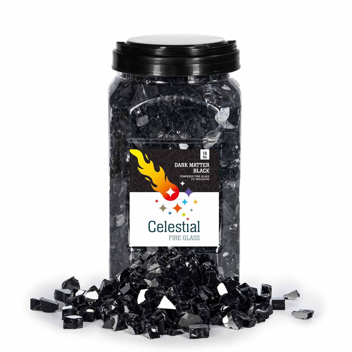 Celestial Fire Glass High Luster, 1/2" Reflective Tempered Fire Glass in Diamond Starlight, 10 Pound Jar — view 2